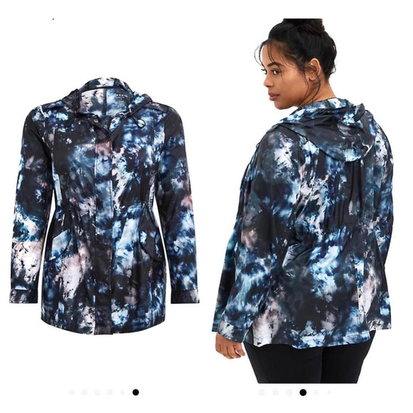 Torrid‎ 3 (3X 22/24) New Blue Tie Dye Hooded Zip Up Active Windbreaker Jacket - Picture 1 of 2